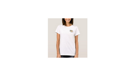 Woman Modeling T-Shirt with Tri-Burgee Logo