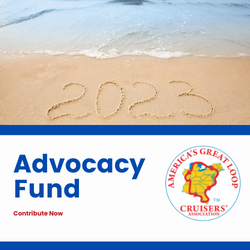 Sand with 2023 etched, above Advocacy Fund text next to AGLCA logo.