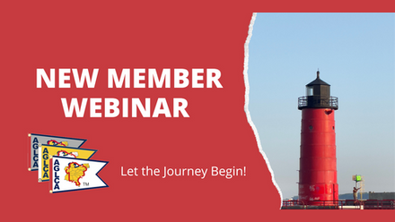 Graphic for Webinar with Lighthouse and Burgees and Text