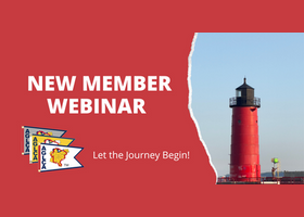 Graphic for Webinar with Lighthouse and Burgees and Text