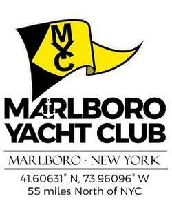 Marlboro Yacht Club and location coordinates on white background, with black and yellow burgee.